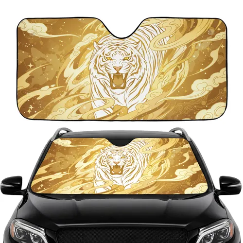 White Tiger Roaring Celestial Light - Mystical Regal Decor Gift Car Sunshade