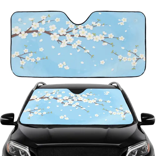 Graceful Arching Branch White Spring Blossoms Sky Blue Background - Home Decor Gift Car Sunshade