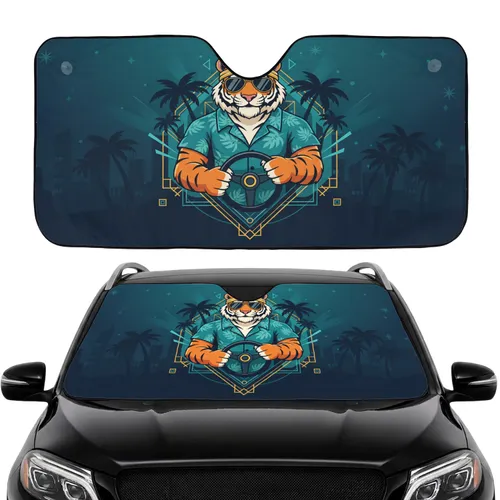 Tiger Hawaiian Shirt Sunglasses Palm Trees - Driving Enthusiast Gift Car Sunshade