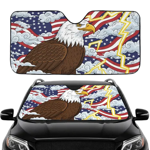 Bald Eagle American Flag Stars Stripes Clouds Lightning - Independence Day Gift for Veterans Car Sunshade