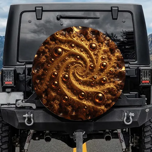 Luminous Flowing Molten Gold Bronze Fractal Orbs Liquid Metal Luxury Home Decor Gift Spare Tire Cover