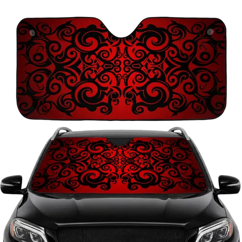 Organic Interlocking Black Red Tribal Swirls - Everyday Vehicle Interior Lifestyle Accent Car Sunshade