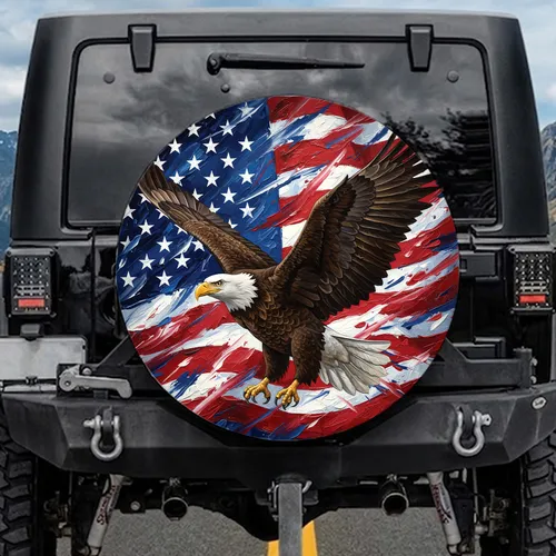 Bald Eagle American Flag Patriotic Display - American Heritage Gift for Veterans Spare Tire Cover