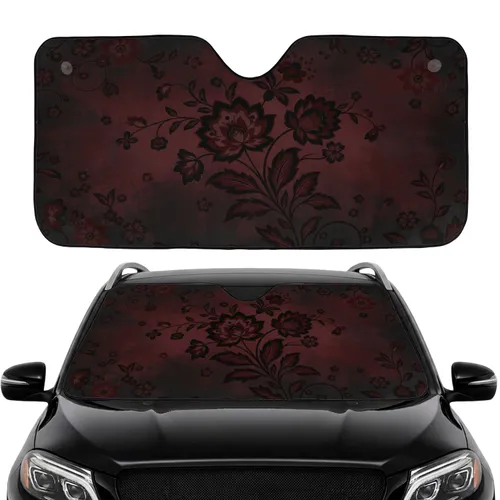 Distressed Crimson Black Floral Vines Blossoms Leaves - Home Decor Lifestyle Gift Car Sunshade