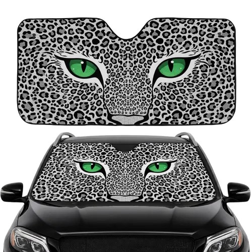 Piercing Emerald Green Feline Eyes Wild Black White Leopard Fur - Gift for Wildlife Lovers Car Sunshade