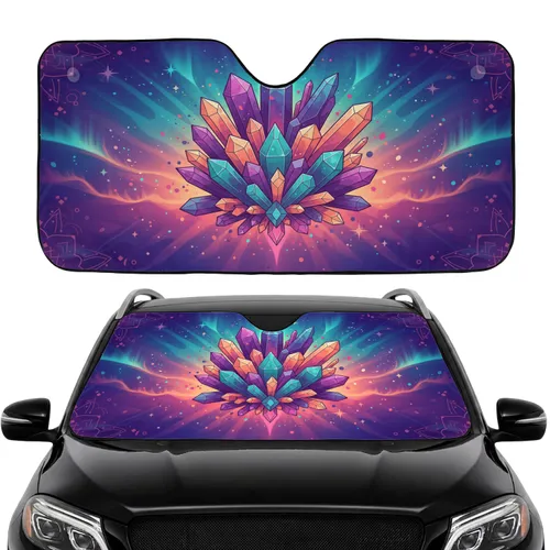 Faceted Geometric Crystals Starbursts Nebula - Everyday Essentials Gift for Car Owner Car Sunshade