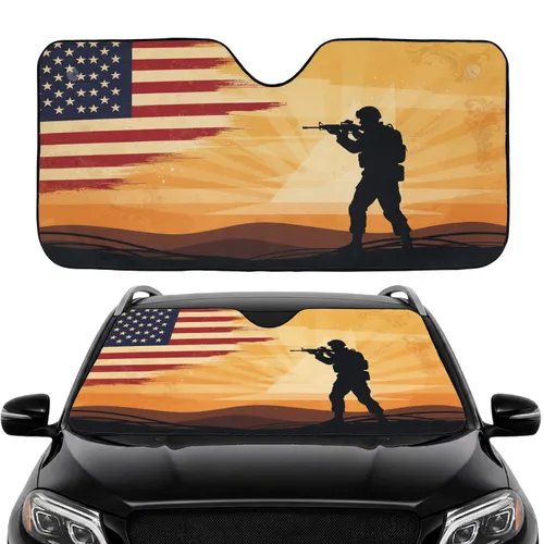 Military Soldier American Flag - Independence Day Gift for Veterans Car Sunshade