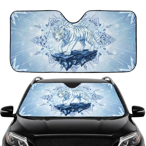 Crystalline White Tiger Golden Eye Ice Formations - Wildlife Lover Gift Car Sunshade