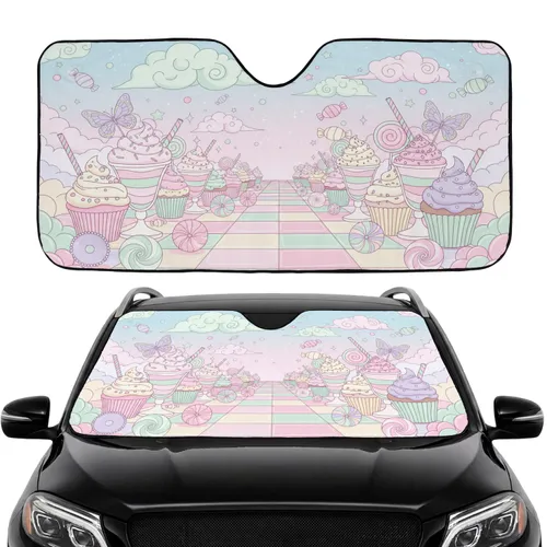 Candy Land Path Dessert Cups Parfaits Clouds Stars - Sweet Treat Lover Gift Car Sunshade