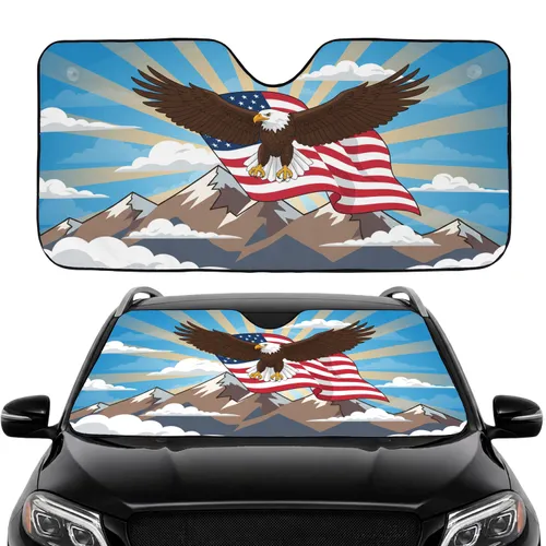 Bald Eagle American Flag Emblem - Patriotic Vehicle Decor Car Sunshade