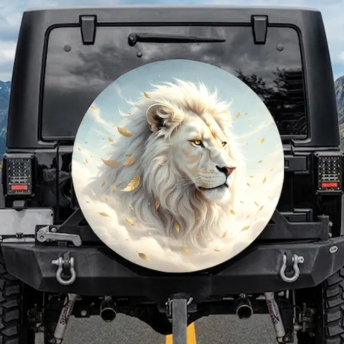 Majestic White Lion Golden Mane Sky - Wildlife Lover Home Decor Gift Spare Tire Cover