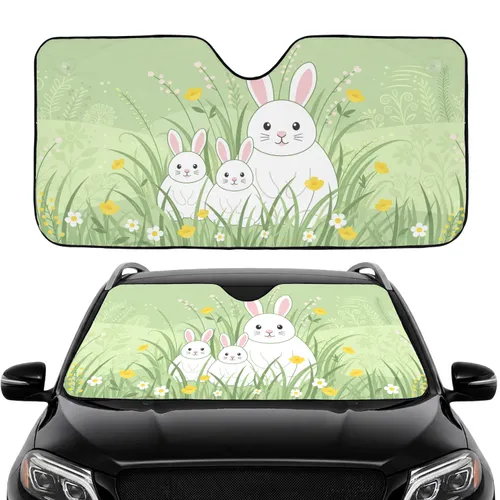 Fluffy White Rabbits Wildflower Meadow - Wildlife Lover Gift Car Sunshade