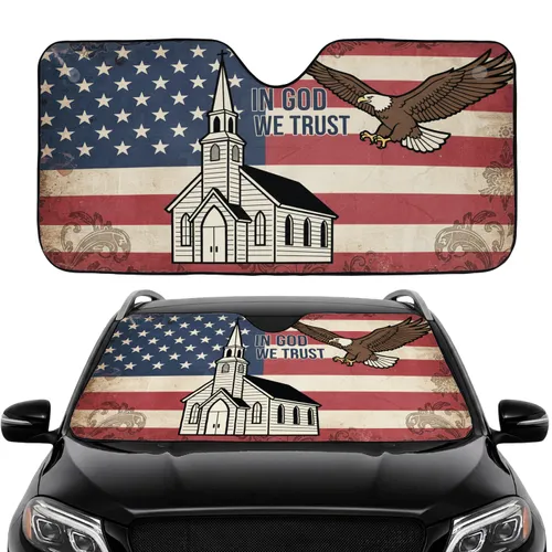 Church Bald Eagle American Flag Patriotic Faith Home Decor Gift for Veterans Car Sunshade