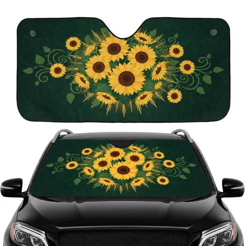 Lush Sunflowers Green Vines Golden Rays - Nature Lover Home Decor Gift Car Sunshade