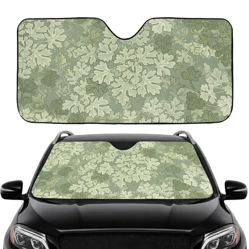 Stylized Layered Foliage Muted Green Cream Botanical Mosaic - Home Decor Gift for Plant Lover Car Sunshade