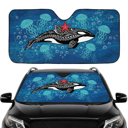 Tribal Orca Starfish Jellyfish Waves - Ocean Wildlife Lover Gift Car Sunshade