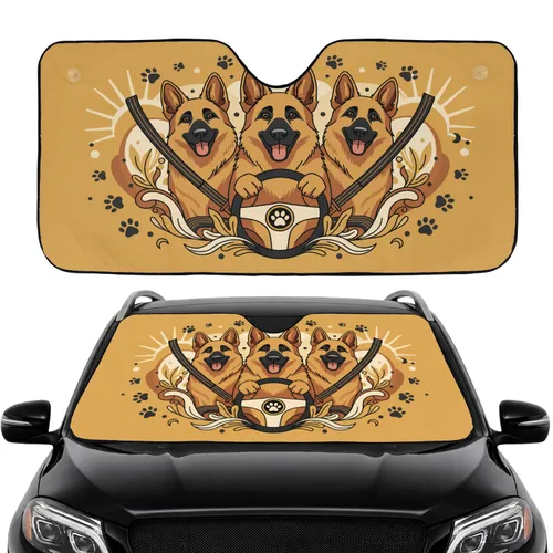 Cheerful German Shepherds Paw Prints Steering Wheel - Golden Yellow Dog Lover Gift Car Sunshade