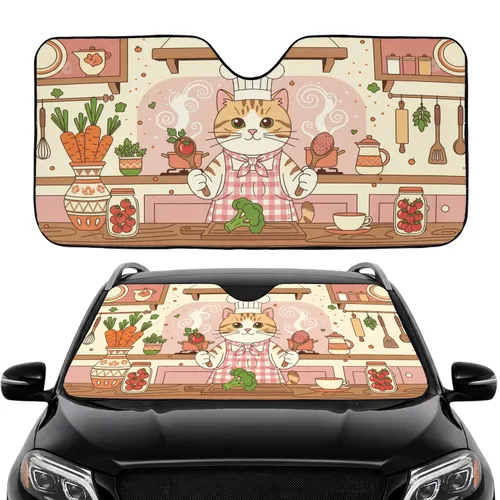 Tabby Cat Chef Cooking Culinary Kitchen Decor - Foodie Home Decor Gift for Cat Lover Car Sunshade