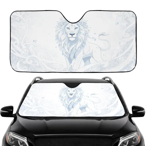 White Lion Ice Blue Eyes Crystalline Silver Mist - Wildlife Lover Gift Car Sunshade