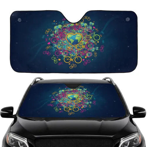 Dynamic Bicycles Heart Earth Globes Eco-Conscious Cycling Enthusiast Gift Car Sunshade