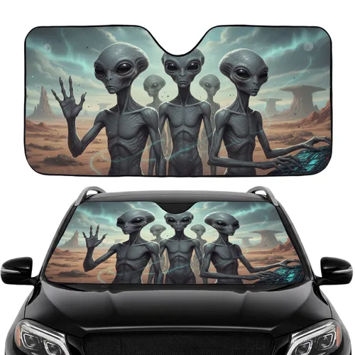 Extraterrestrial Grey Aliens Desert Landscape - Sci-Fi Fan Gift for Alien Enthusiasts Car Sunshade