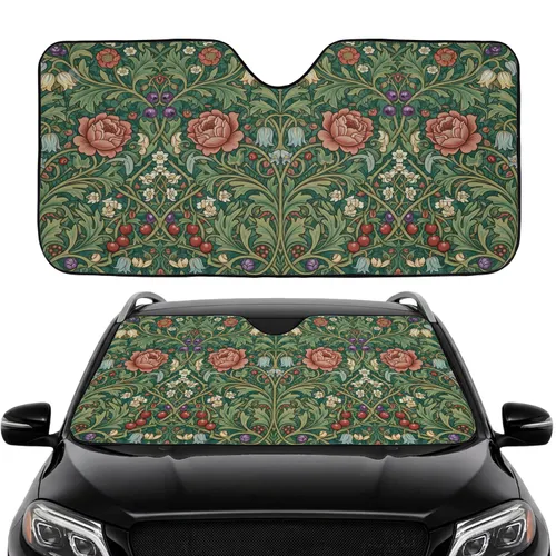 Arts and Crafts Floral Roses Bellflowers Berries - Everyday Lifestyle Gift Car Sunshade