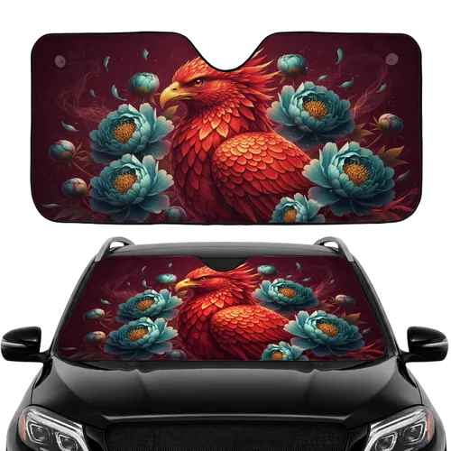 Phoenix Bird Peony Floral Smoke Cloud Background - Home Decor Gift for Bird Lover Car Sunshade