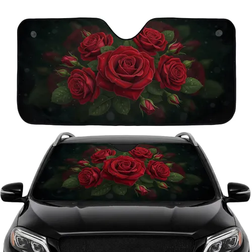 Lush Velvety Crimson Red Roses Shadowy Forest - Opulent Home Decor Gift Car Sunshade