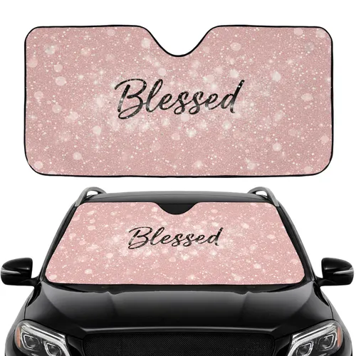 Blessed Black Cursive Script with Shimmering Bokeh Lights - Everyday Appreciation Gift Car Sunshade
