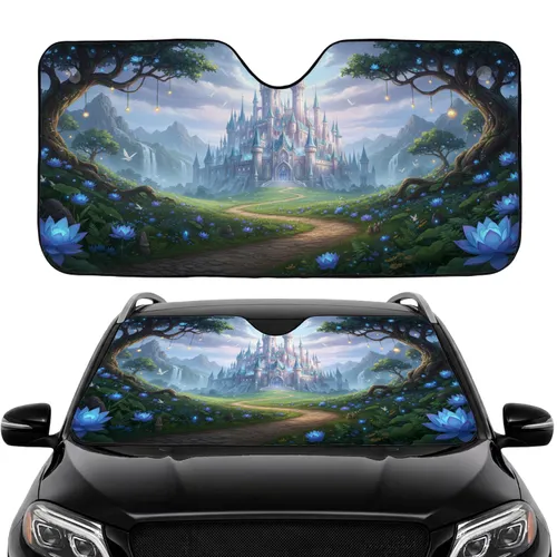 Ornate Castle Luminous Flowers Winding Path - Fantasy Home Decor Gift Car Sunshade