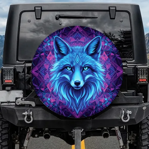 Fox Head Luminous Mandala Crystalline - Wildlife Lover Gift Spare Tire Cover
