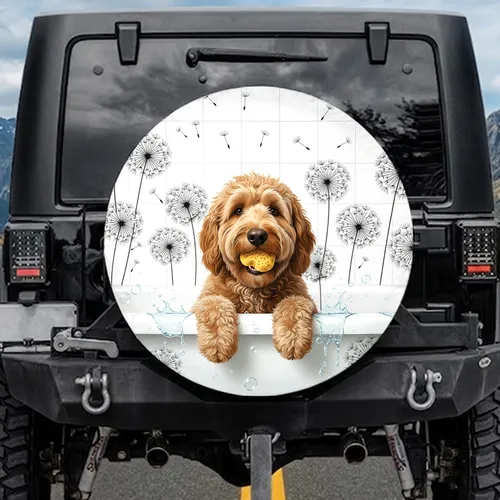 Fluffy Dog Bathtub Sponge Dandelion - Home Decor Gift for Dog Lovers Spare Tire Cover