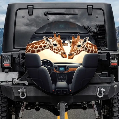 Two Giraffes Peering Car Cabin - Wildlife Auto Decor Gift for Animal Lover Spare Tire Cover