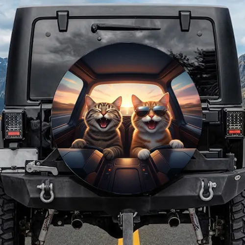 Tabby Ginger Cats Sunglasses Sunset Road - Cat Lover Travel Essentials Spare Tire Cover