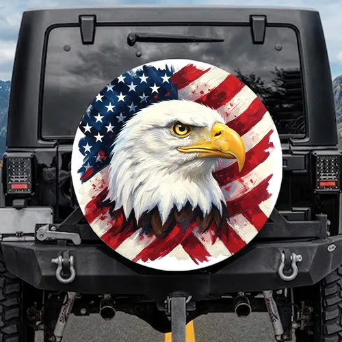 Bald Eagle American Flag Patriotic Independence Day Gift for Veterans Spare Tire Cover
