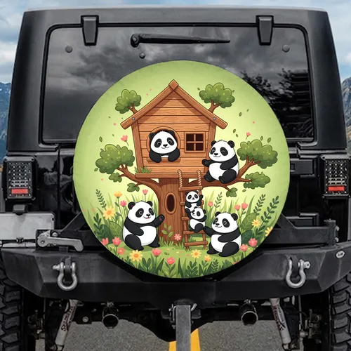 Cute Panda Bear Treehouse Wildflower - Wildlife Lover Home Decor Gift Spare Tire Cover