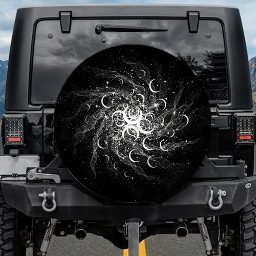 White Crescent Moons Stars Night Sky - Celestial Lover Home Decor Gift Spare Tire Cover