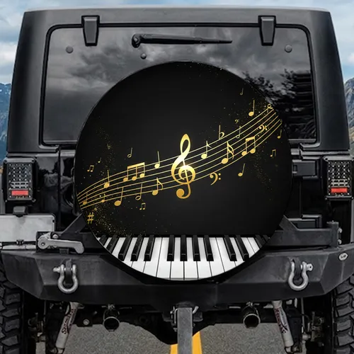 Golden Treble Clef Piano Keyboard Musical Notes - Music Lover Gift Spare Tire Cover