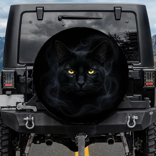 Majestic Black Panther Golden Eyes Dark Smoke - Wildlife Lover Car Accessory Spare Tire Cover