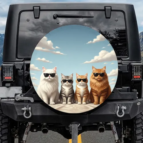 Fluffy Cat Sunglasses Cloud Sky - Pet Owner Travel Accessory Spare Tire Cover