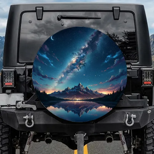 Milky Way Mountain Lake Night Sky - Outdoor Adventure Gift Spare Tire Cover