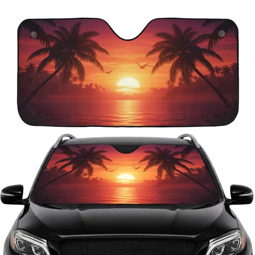 Tropical Sunset Palm Trees Ocean Scene - Summer Travel Essentials Car Sunshade