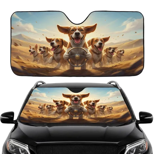 Beagle Golden Retriever Dogs Driving Adventure - Dog Lover Road Trip Essentials Car Sunshade
