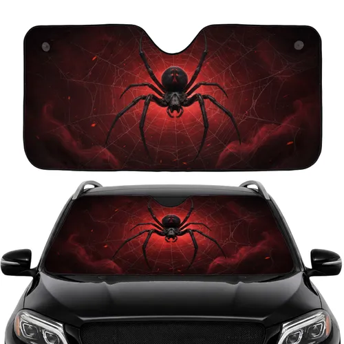 Menacing Black Spider Red Hourglass Mark Intricate Web - Dark Realm Horror Fan Gift Car Sunshade