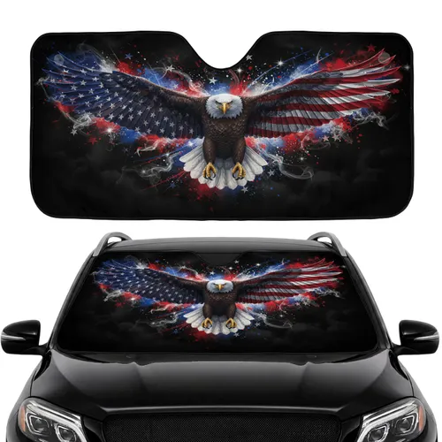 Bald Eagle American Flag Independence Day - Patriotic Gift for Veterans Car Sunshade