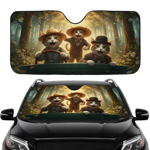Dapper Cats Driving Forest Adventure Travel Essentials Cat Lover Gift Car Sunshade