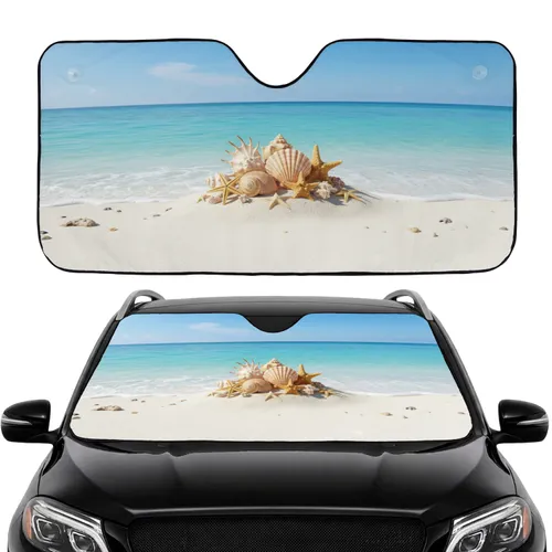 Seashell Starfish Sand Beach Tropical Ocean Waves - Coastal Home Decor Gift Car Sunshade