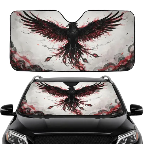 Majestic Black Mythical Bird Broad Wings Crimson Scarlet Aura - Bird Lover Gift Car Sunshade