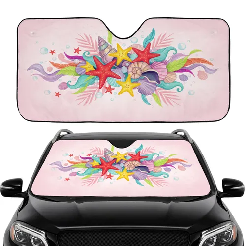 Seashell Starfish Conchs Palm Fronds - Coastal Home Decor Gift Car Sunshade