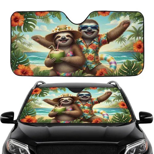 Jovial Sloths Tropical Beach Adventure - Summer Vacation Travel Essentials Car Sunshade